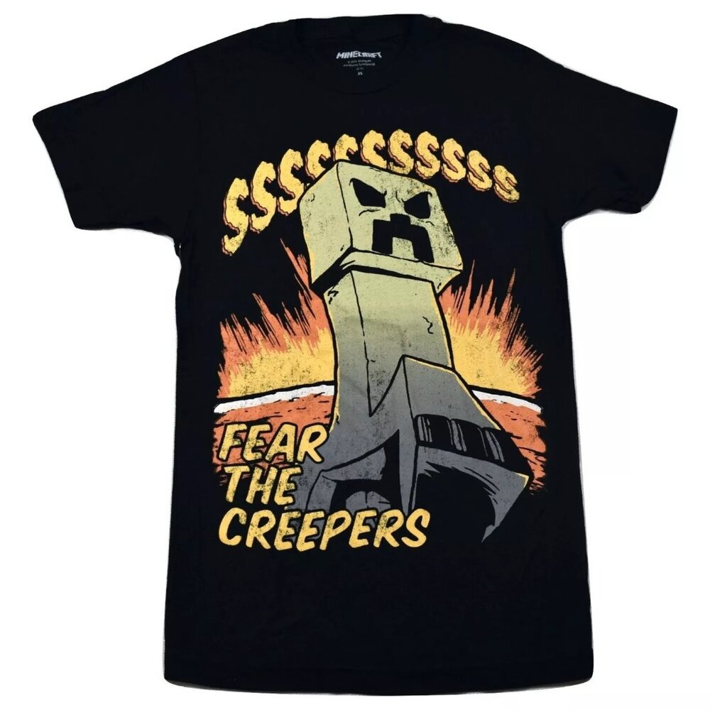 Minecraft Mens Fear The Creepers Funny Black Gaming Shirt New
